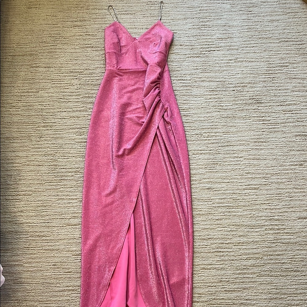 Women's Pink Lurex Wrap Diamante Strap Maxi Dress